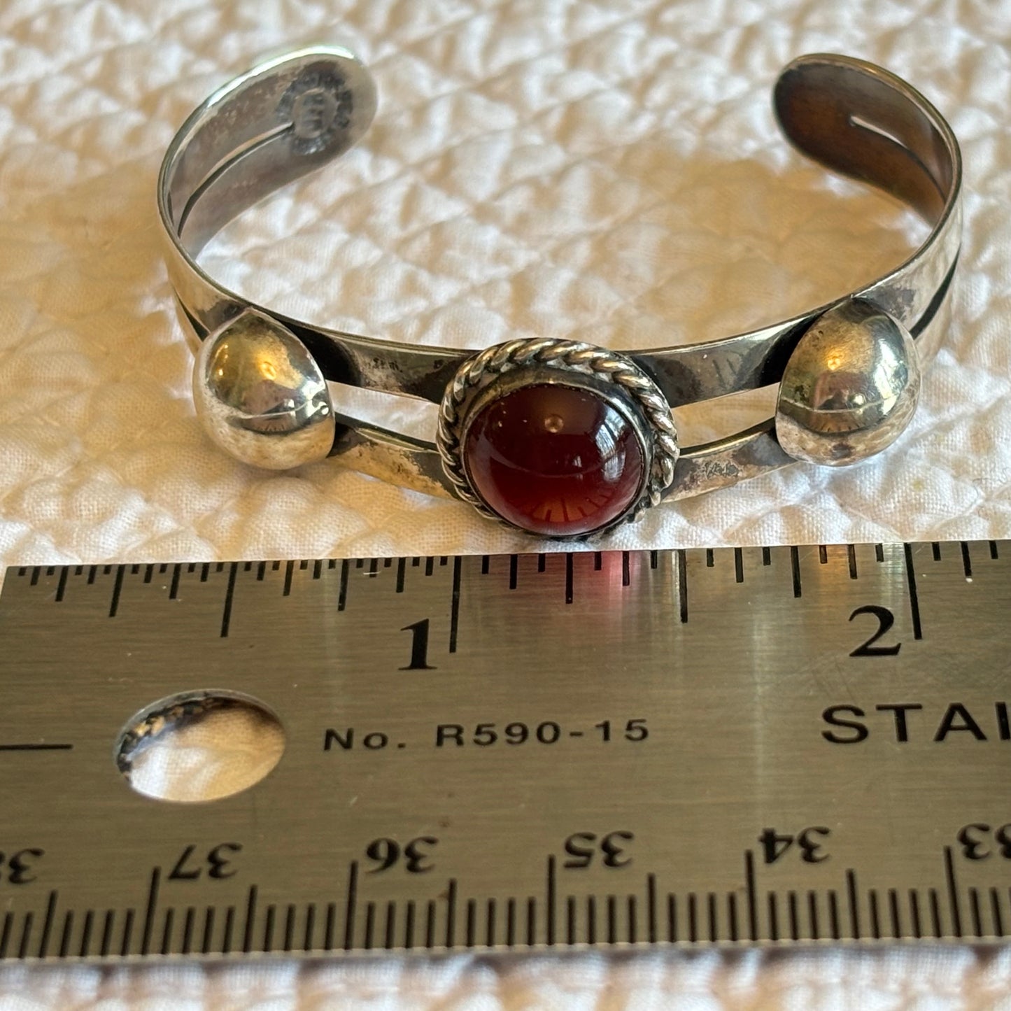 Vintage Child’s Bracelet Pair | Sterling Red Cabochon & Silver-Tone Hinged Cuff Duo