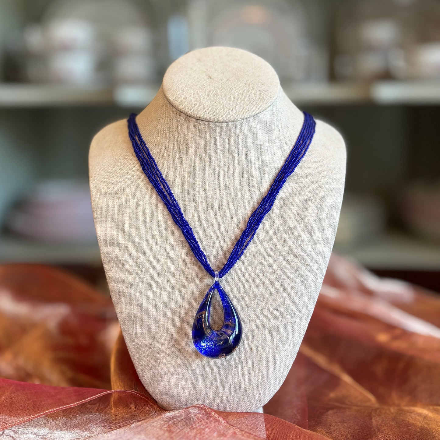 Murano Glass Cobalt Blue Aventurine Pendant Necklace | Italy