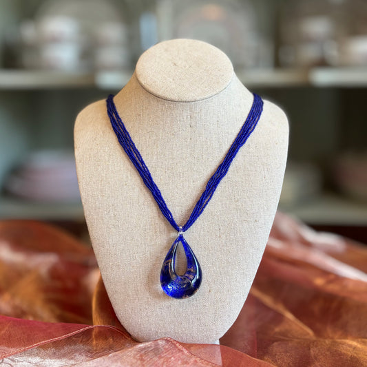 Murano Glass Cobalt Blue Aventurine Pendant Necklace | Italy