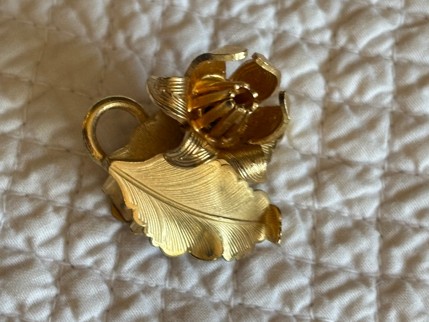 Vintage Mid-Century Gold-Tone Floral Clip Earrings | Sculptural Botanical Design
