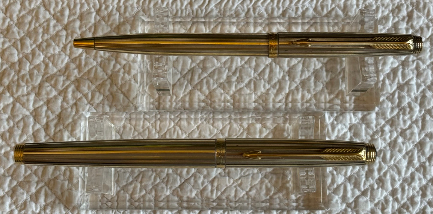 Parker 75 Florence Sterling Vermeil Pen Set | Argent Massif | 18K Medium Nib | Fountain Pen & Ballpoint in Original Box