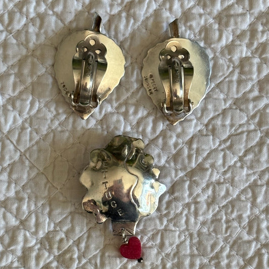 Peggy Johnson Sterling Silver Leaf Brooch & Clip Earring Set – American Studio Jewelry