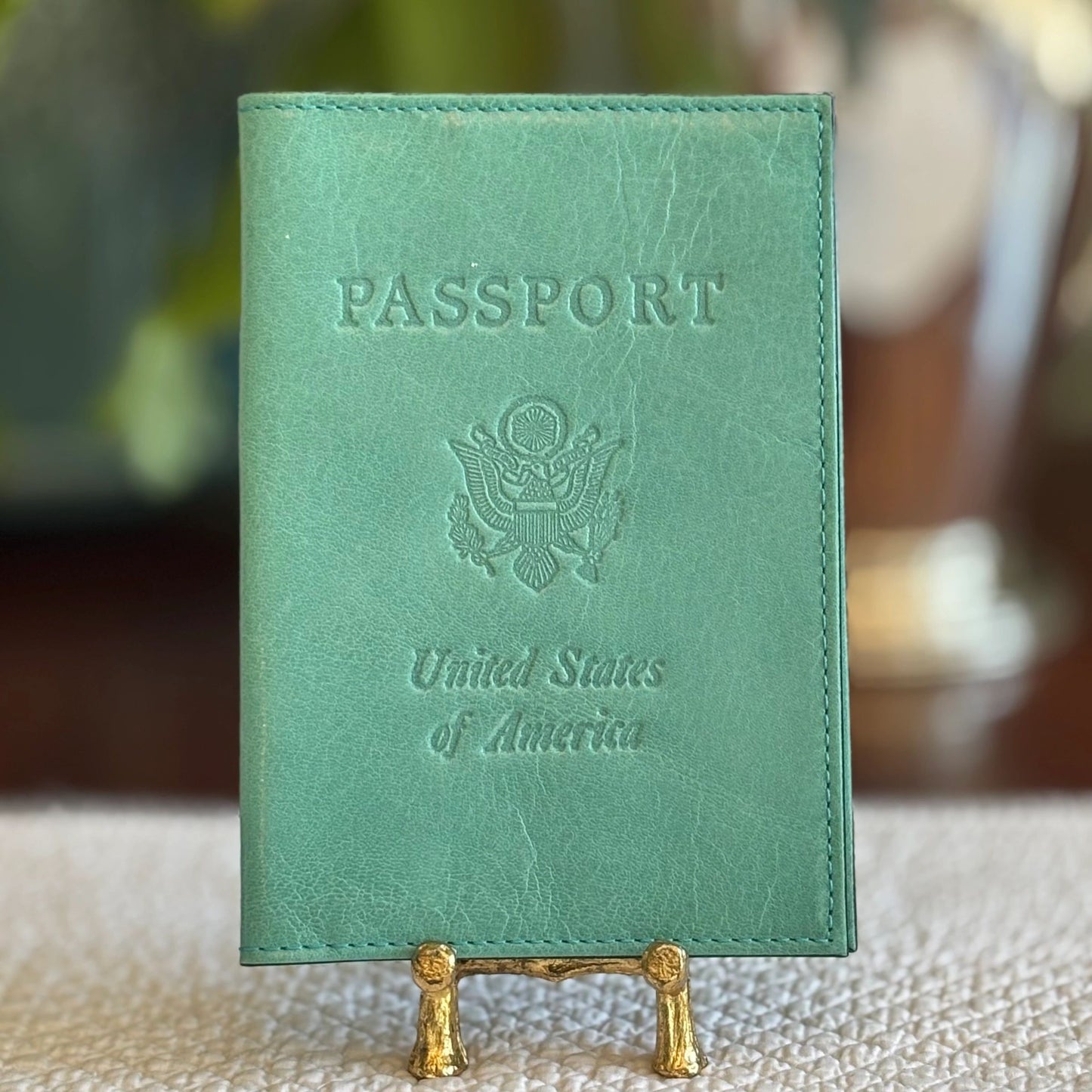 Vintage Abas Turquoise Leather Passport Cover | Soft Patina Travel Wallet