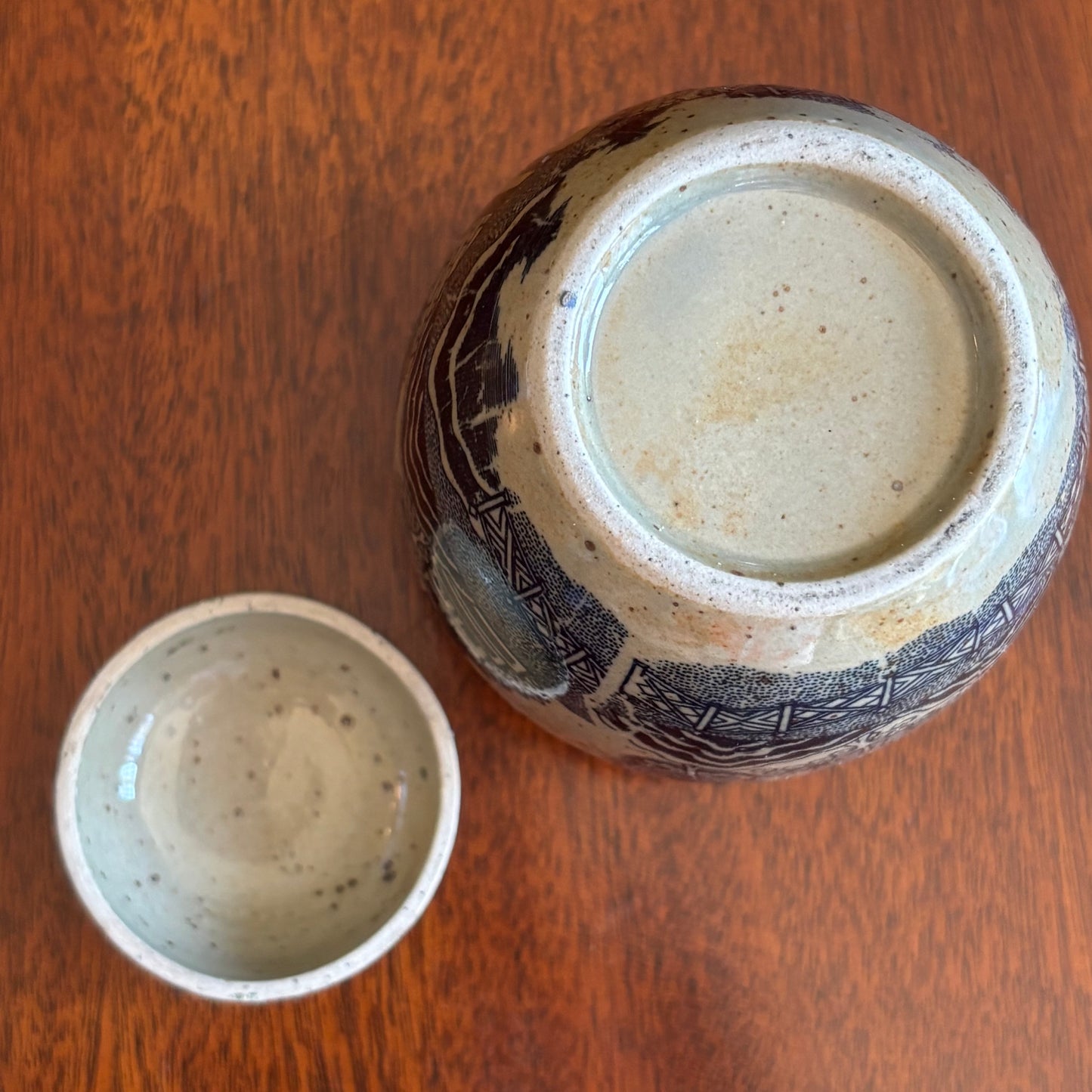Vintage Japanese Blue & White Lidded Jar | Chinoiserie Scenic Canister | 4”